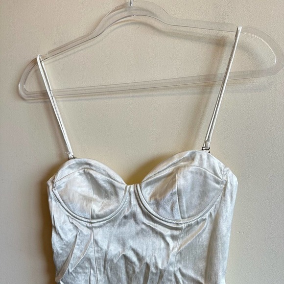 ZARA Satin Effect Bustier Bodysuit White Cream Silky Spaghetti Strap Size XS - Picture 4 of 14